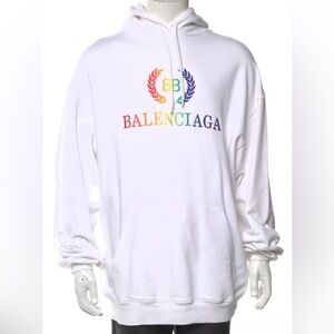 Balenciaga Rainbow Crest Logo Embroidered Hoodie White M